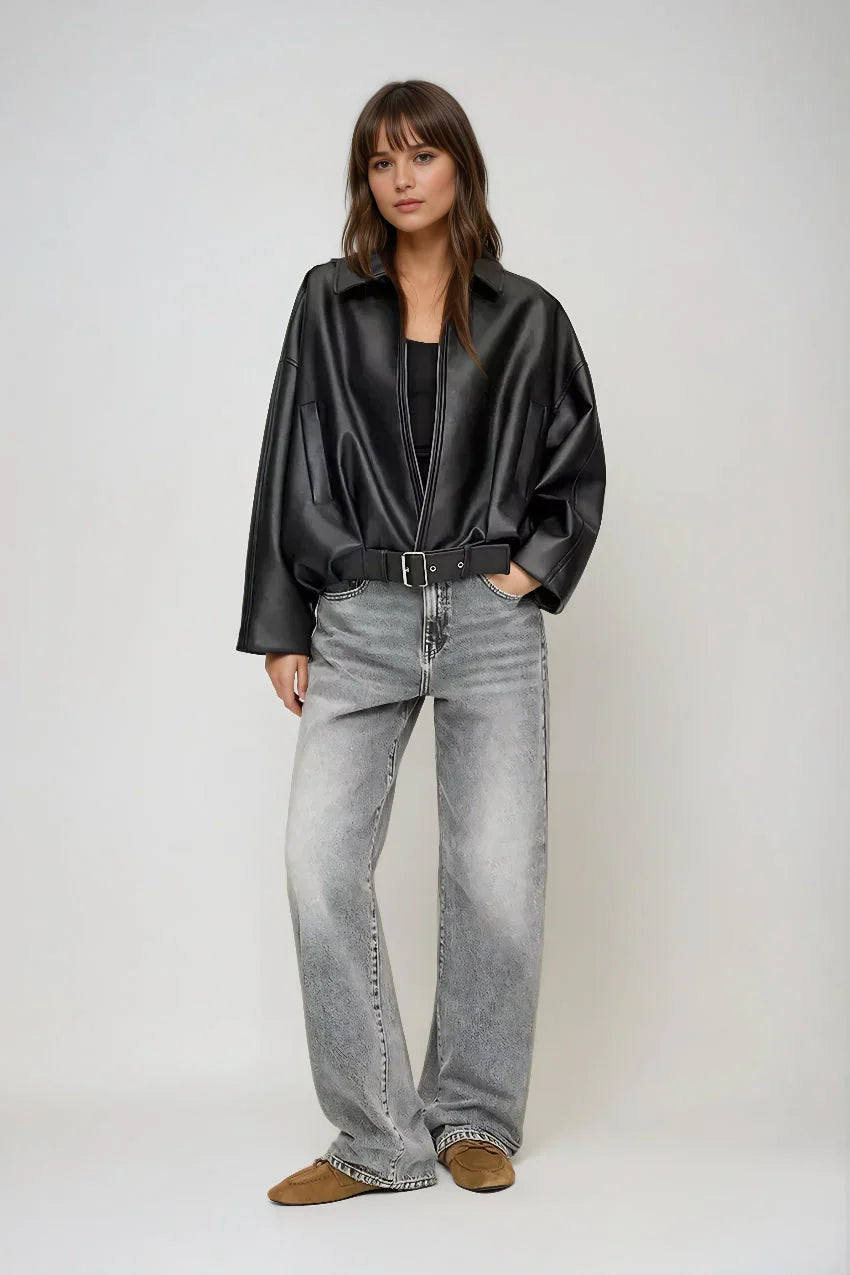 Vanessa | Oversized Leather Jacket with Belt
