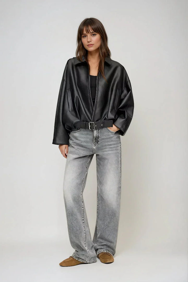 Vanessa | Oversized Leather Jacket with Belt
