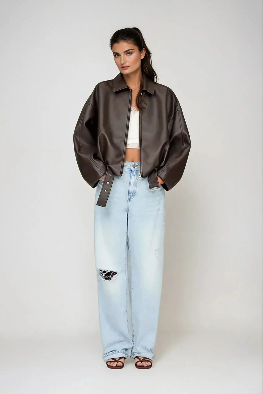 Vanessa | Oversized Leather Jacket with Belt