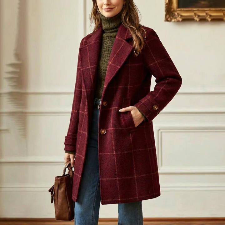 Vivienne | Elegant Check Long Coat