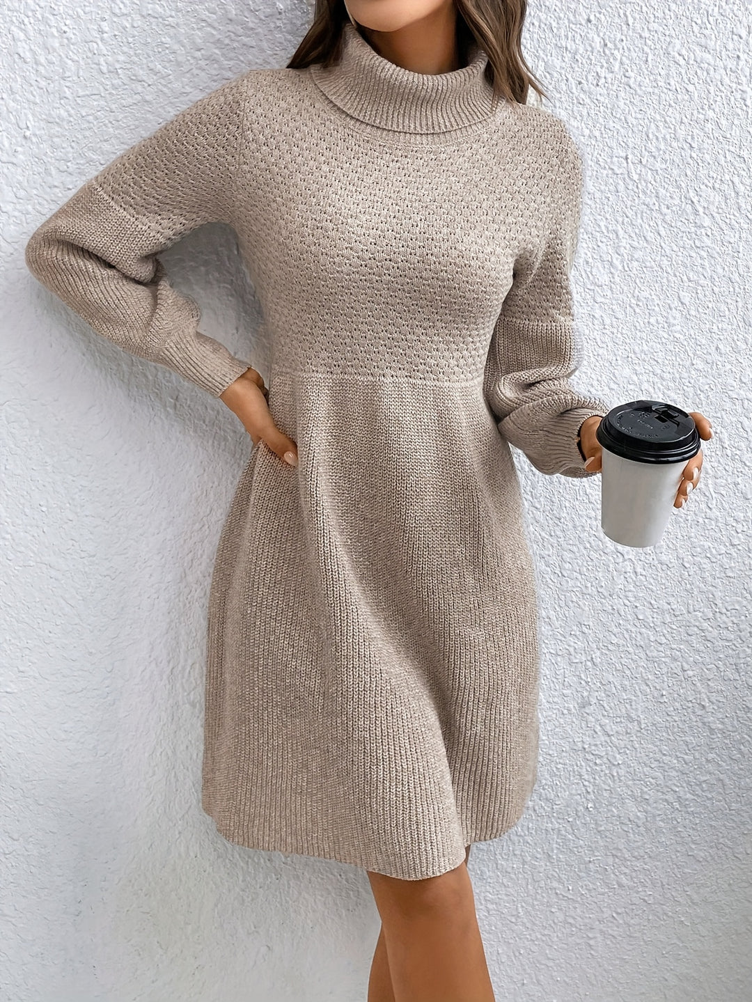 Elara | Elegant High-Neck Knit Sweater Dress