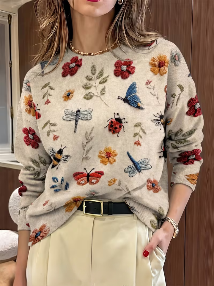 Hazel | Floral Nature-Print Knit Sweater