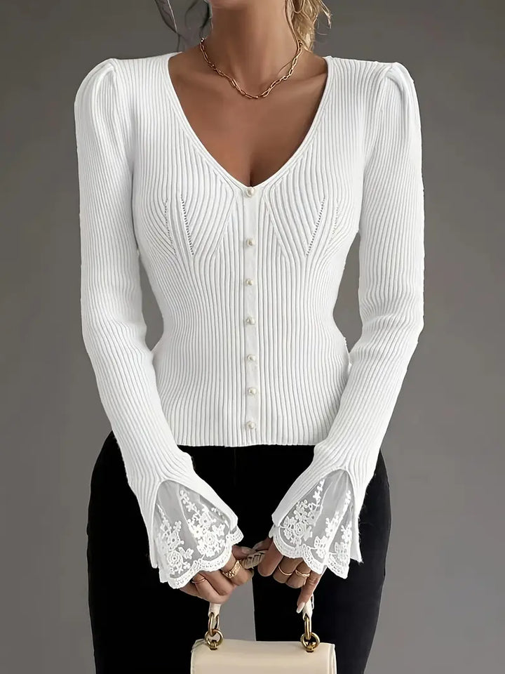 Elise | Elegant Lace-Sleeve Sweater