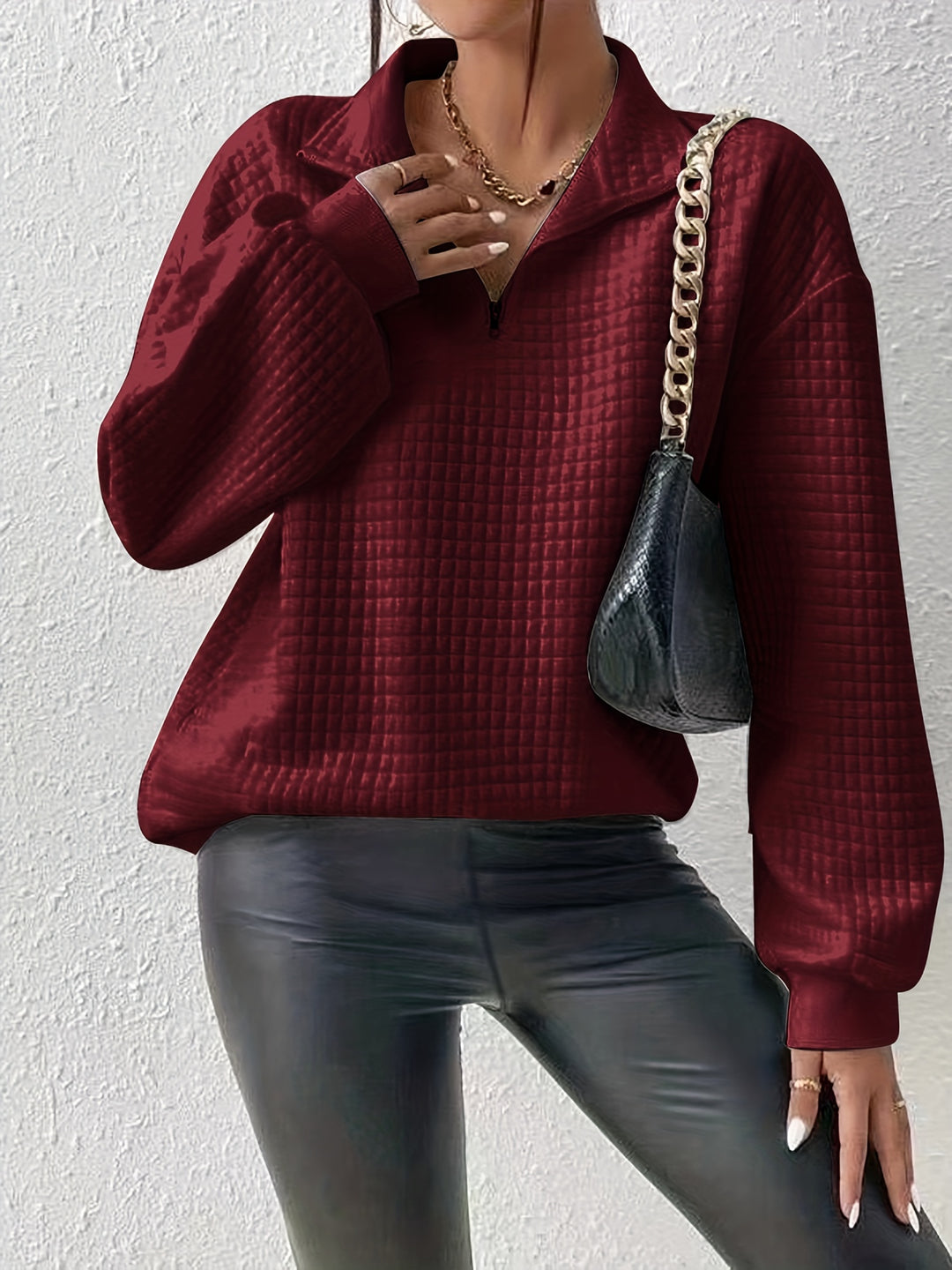 Lena | Quarter-Zip Waffle Knit Pullover