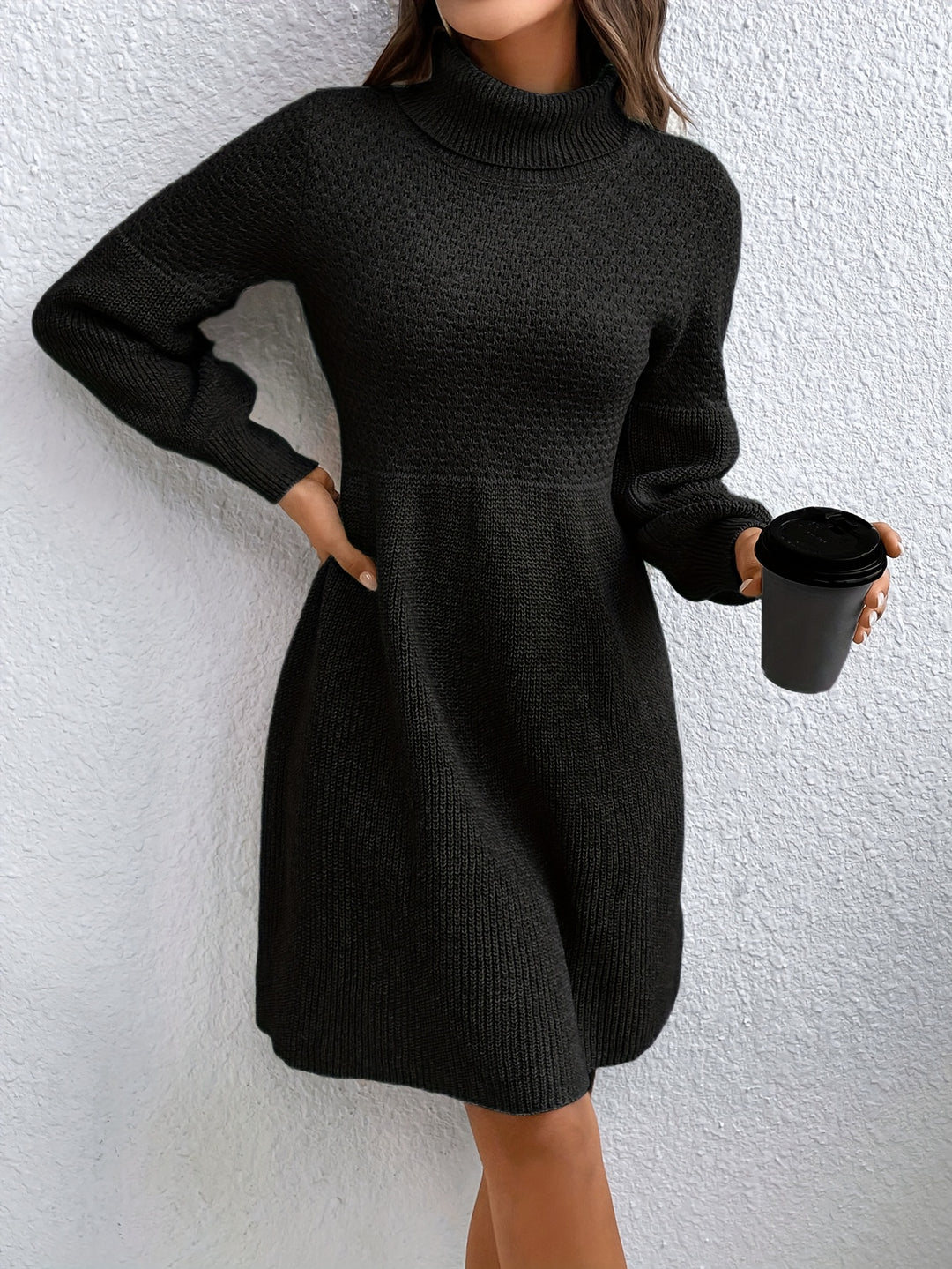 Elara | Elegant High-Neck Knit Sweater Dress