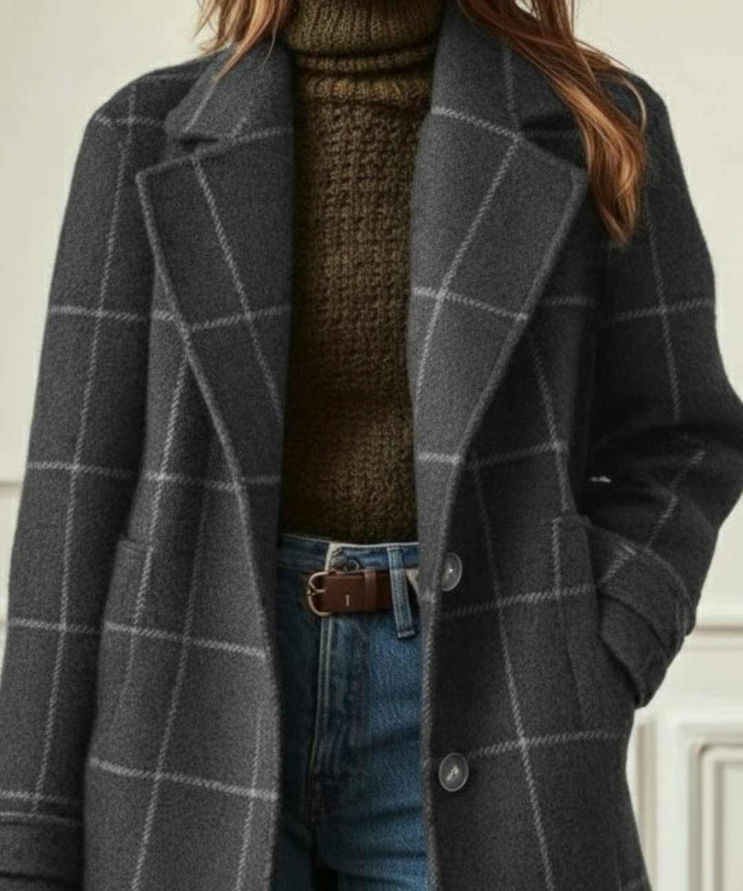 Vivienne | Elegant Check Long Coat