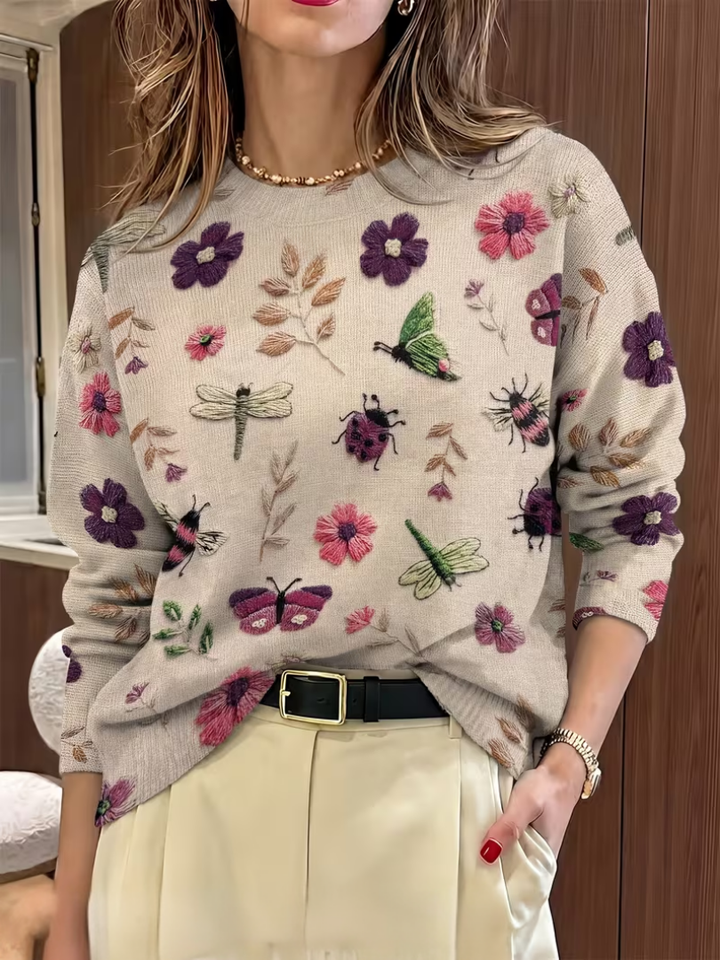 Hazel | Floral Nature-Print Knit Sweater