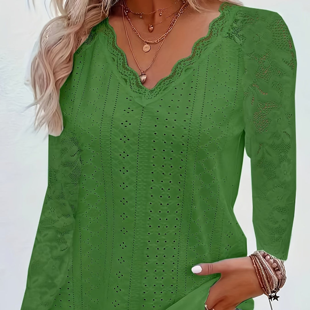 Nicole | Lace-Detail V-Neck Long Sleeve Top