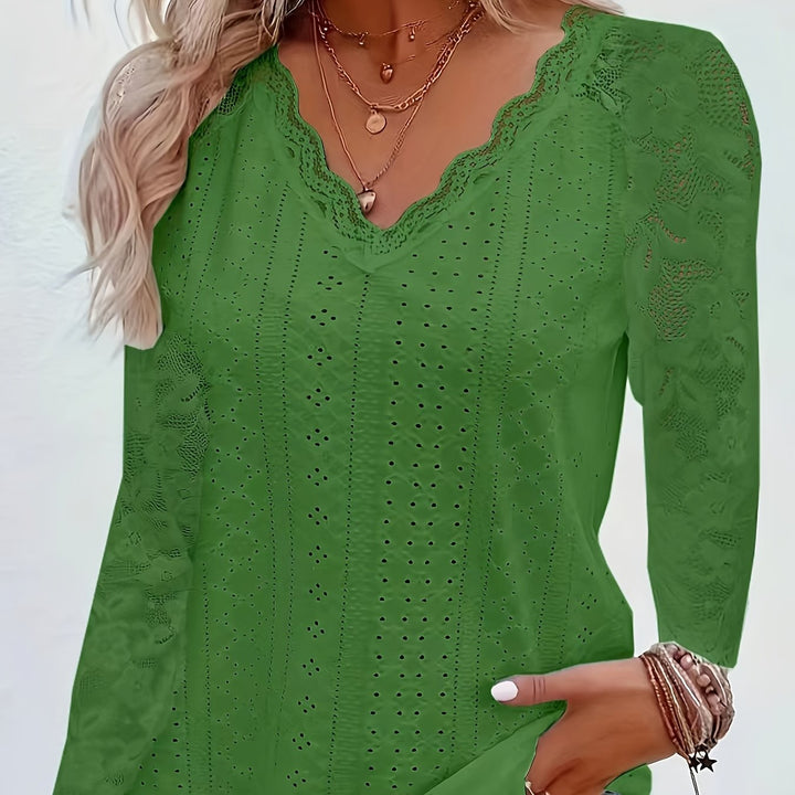 Nicole | Lace-Detail V-Neck Long Sleeve Top
