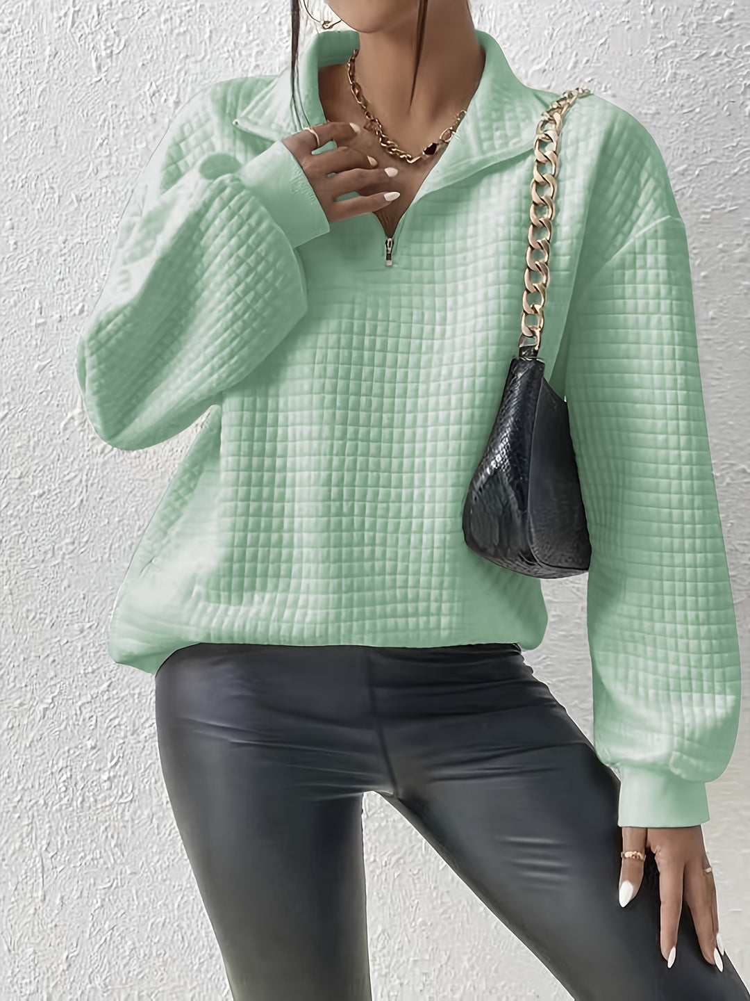 Lena | Quarter-Zip Waffle Knit Pullover