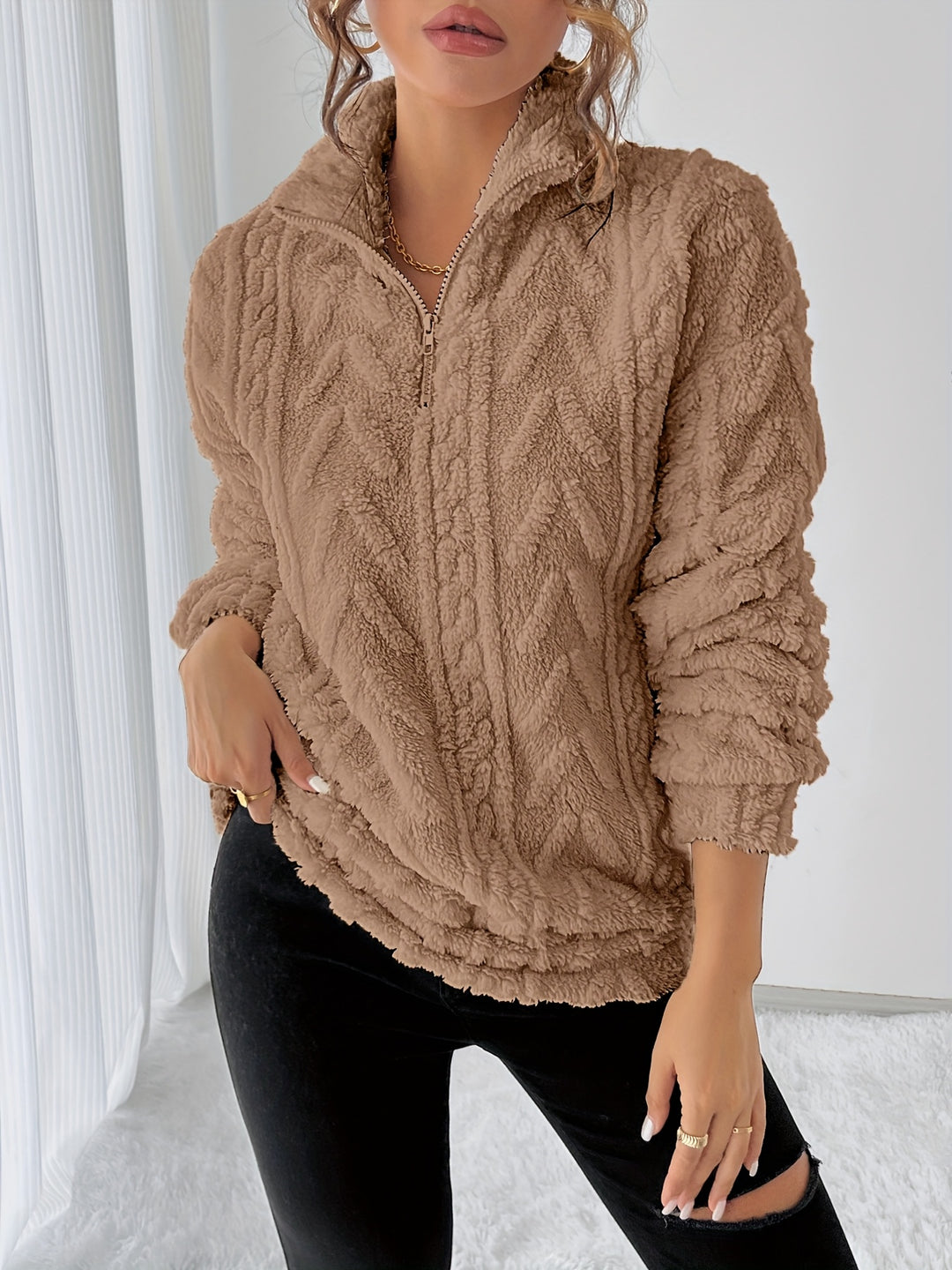 Lauren | Elegant Textured Zip Sweater