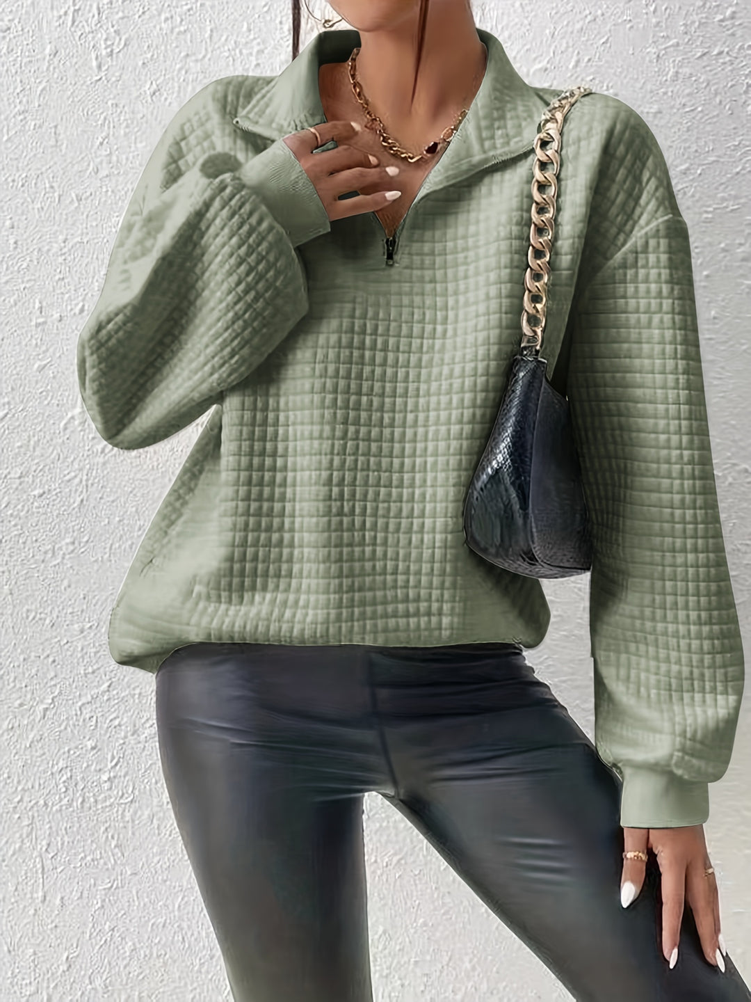 Lena | Quarter-Zip Waffle Knit Pullover