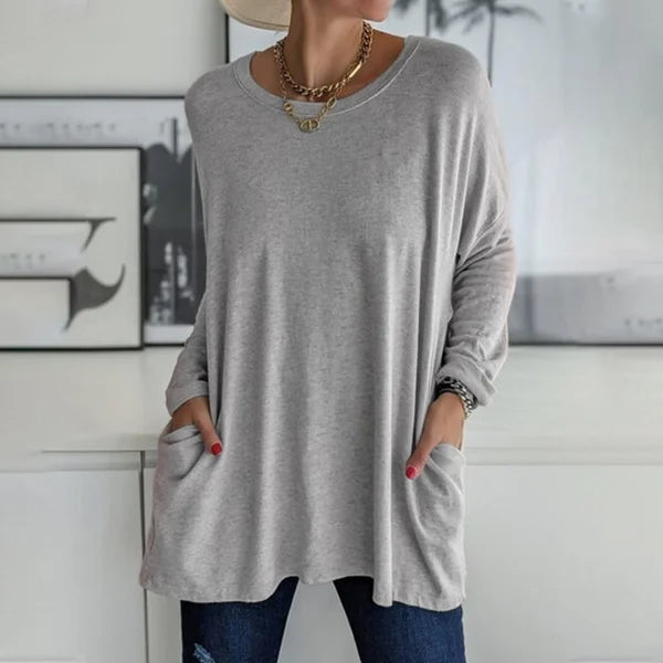 Jenna | Relaxed Scoop-Neck Long Sleeve Top
