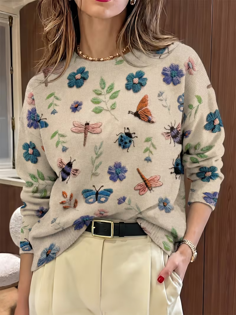 Hazel | Floral Nature-Print Knit Sweater