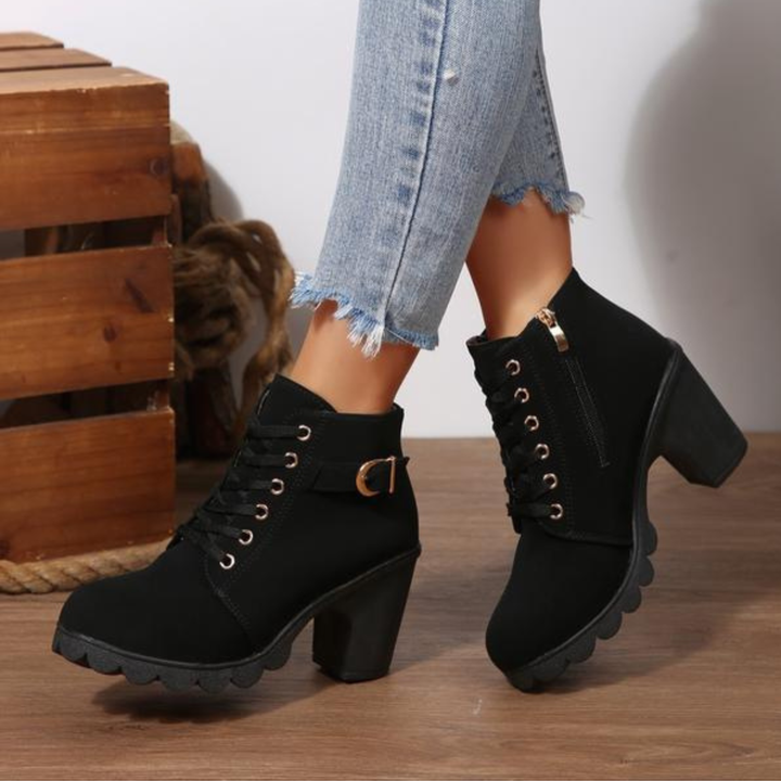 Nora | Bold Lace-Up Buckle Ankle Boots