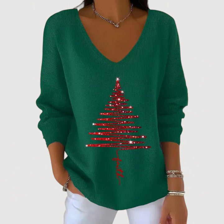 Alina | Festive V-Neck Holiday Charm Long-Sleeve Top