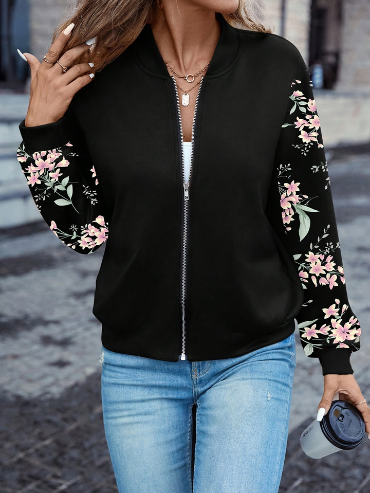 Harper | Floral Sleeve Zip Jacket