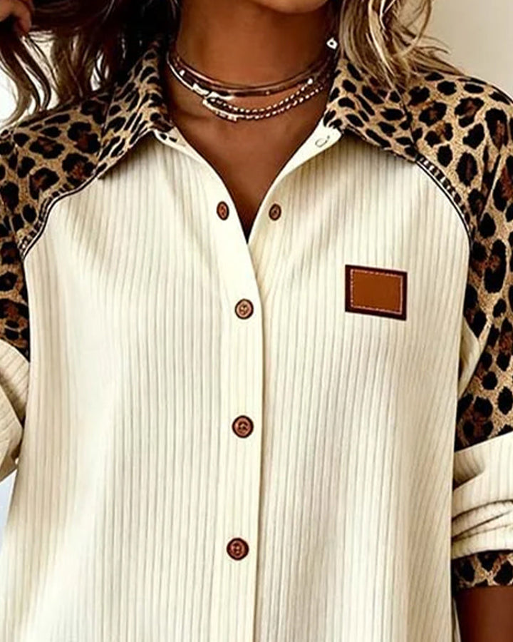 Aria | Leopard Accent Button Shirt