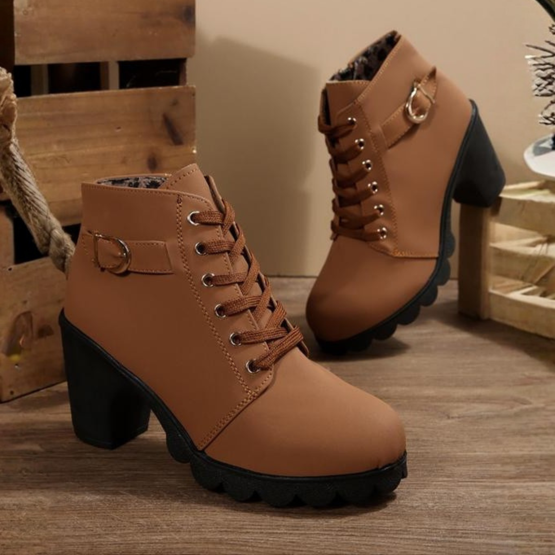 Nora | Bold Lace-Up Buckle Ankle Boots
