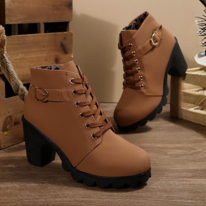 Nora | Bold Lace-Up Buckle Ankle Boots