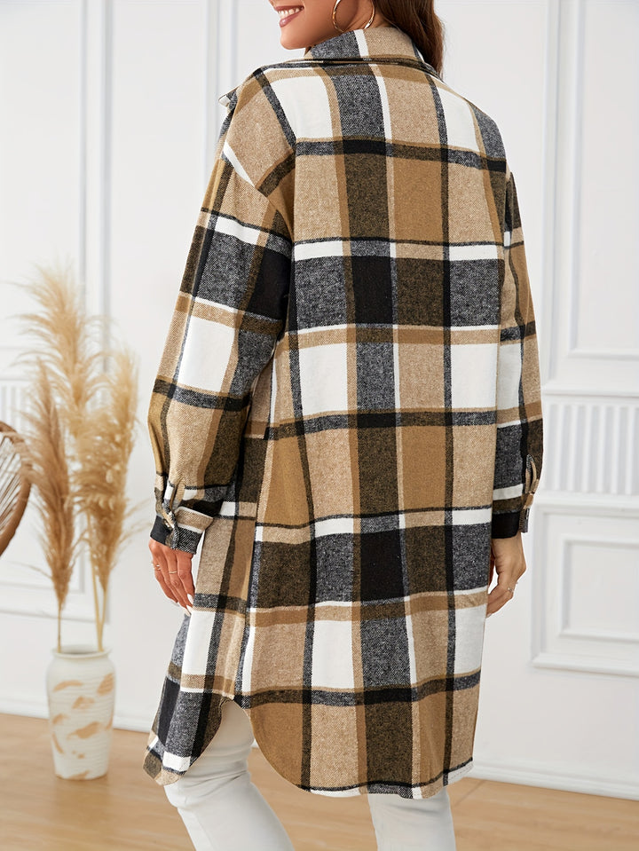 Linda | Cozy Long Plaid Button-Front Coat