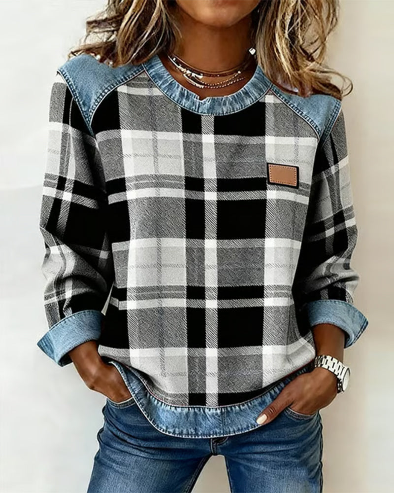 Riley | Patchwork Round-Neck Pullover Sweatshirt
