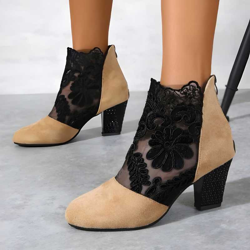Mila | Elegant Lace Block Heel Ankle Boots