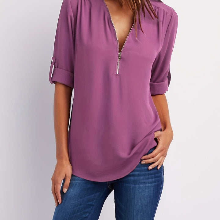 Ariana | Sleek Zip-Front V-Neck Blouse