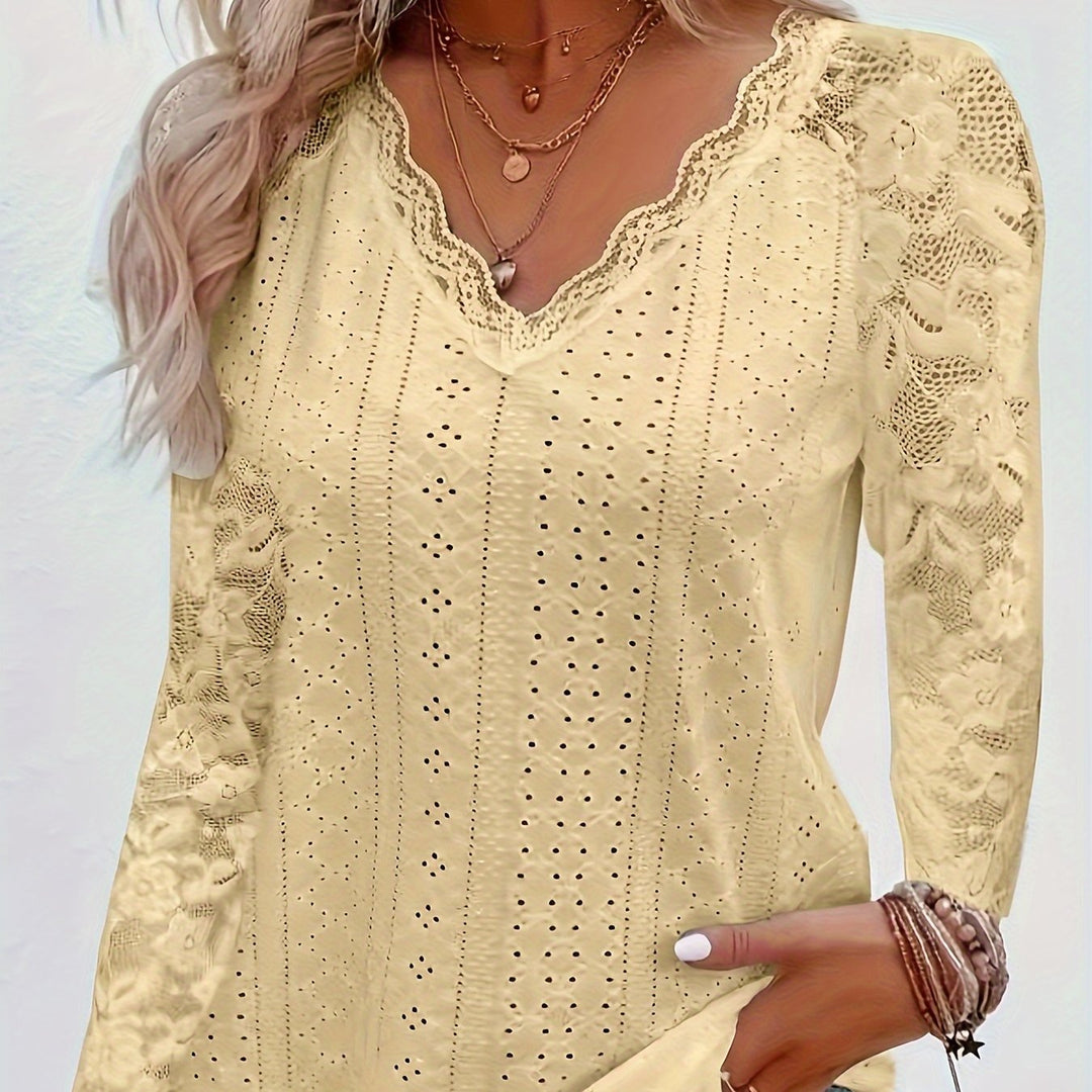 Nicole | Lace-Detail V-Neck Long Sleeve Top