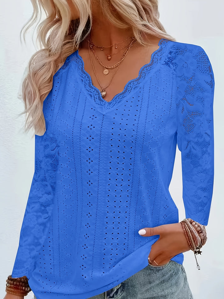Nicole | Lace-Detail V-Neck Long Sleeve Top