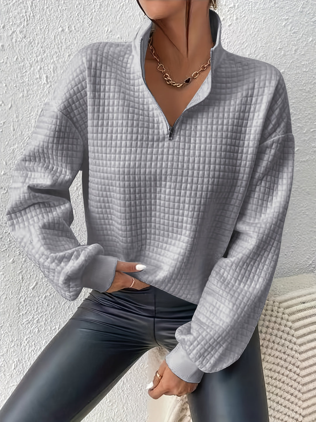 Lena | Quarter-Zip Waffle Knit Pullover