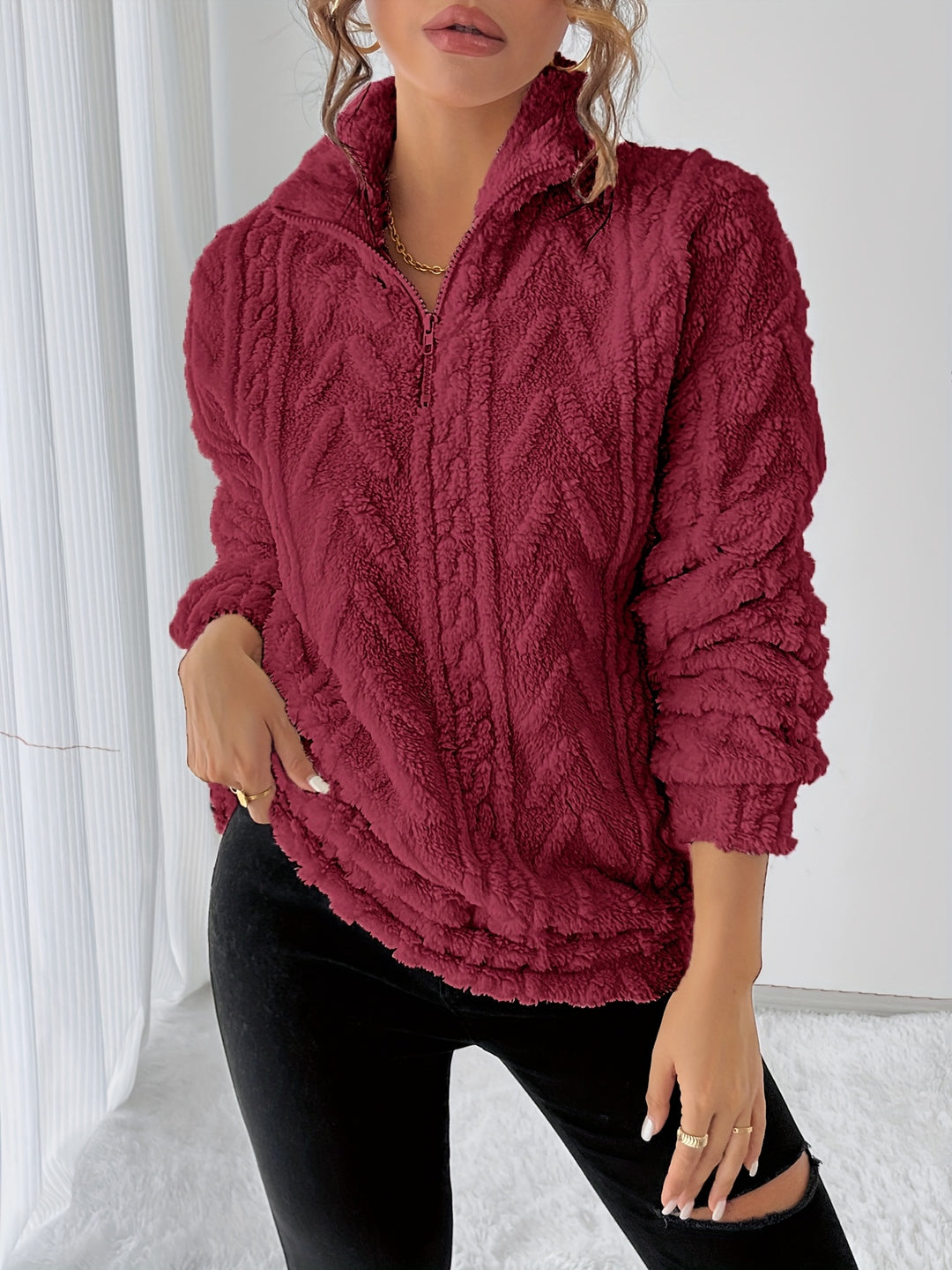 Lauren | Elegant Textured Zip Sweater