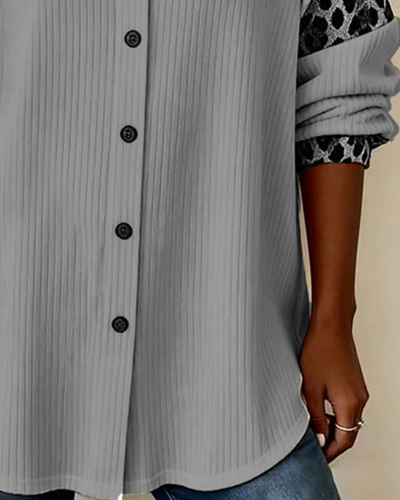 Aria | Leopard Accent Button Shirt
