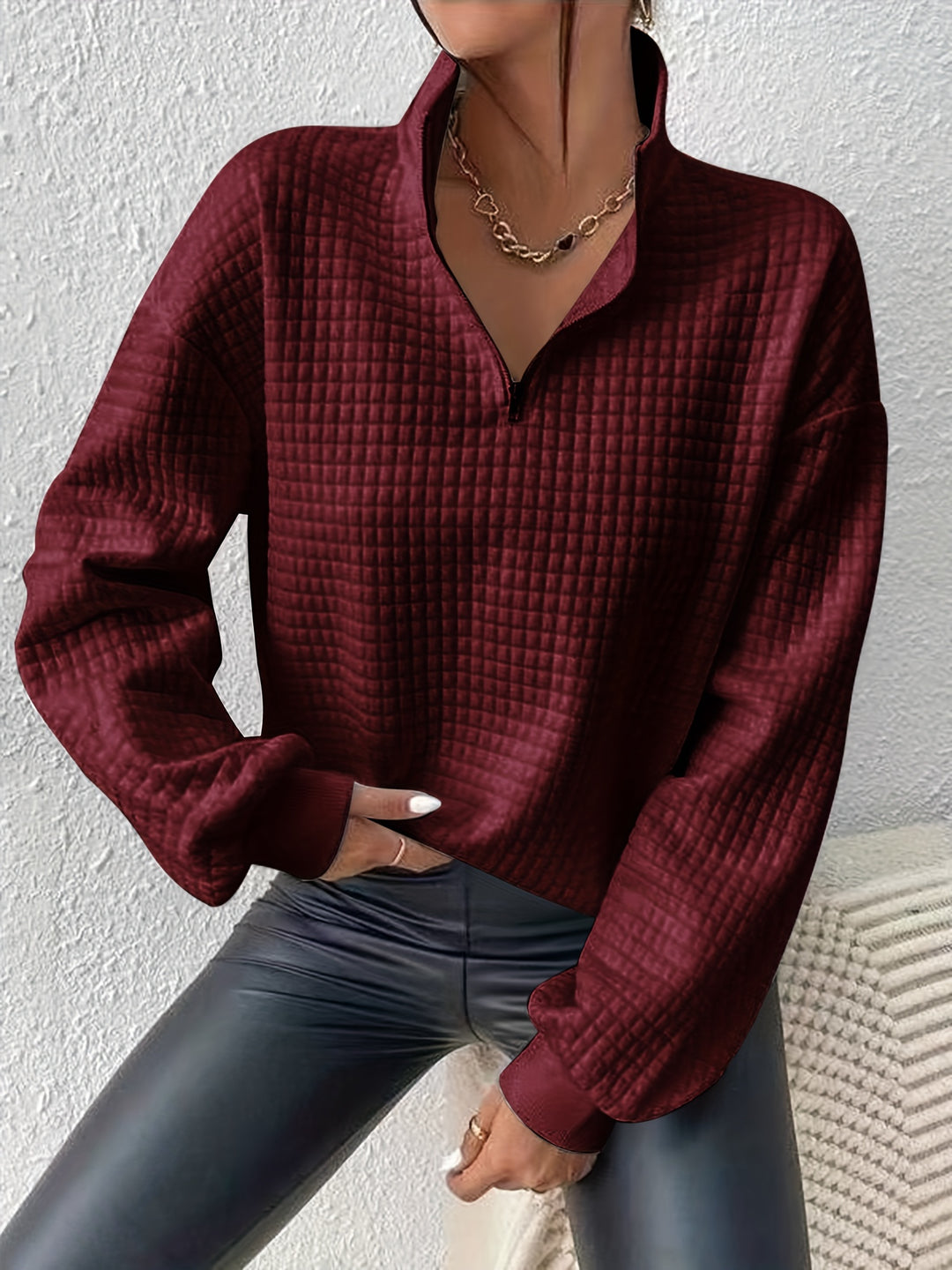 Lena | Quarter-Zip Waffle Knit Pullover