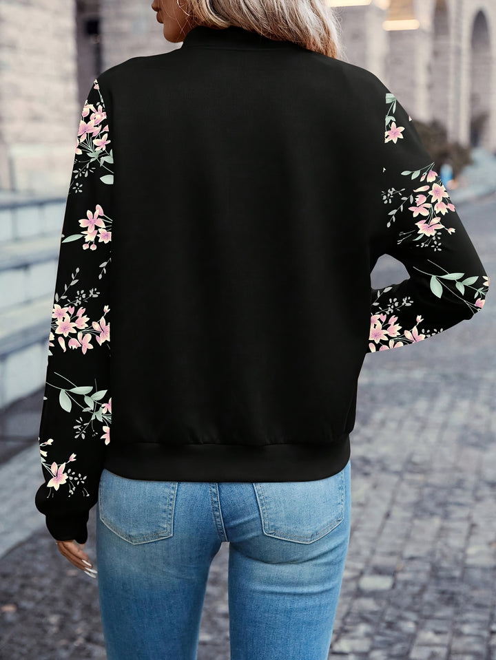 Harper | Floral Sleeve Zip Jacket
