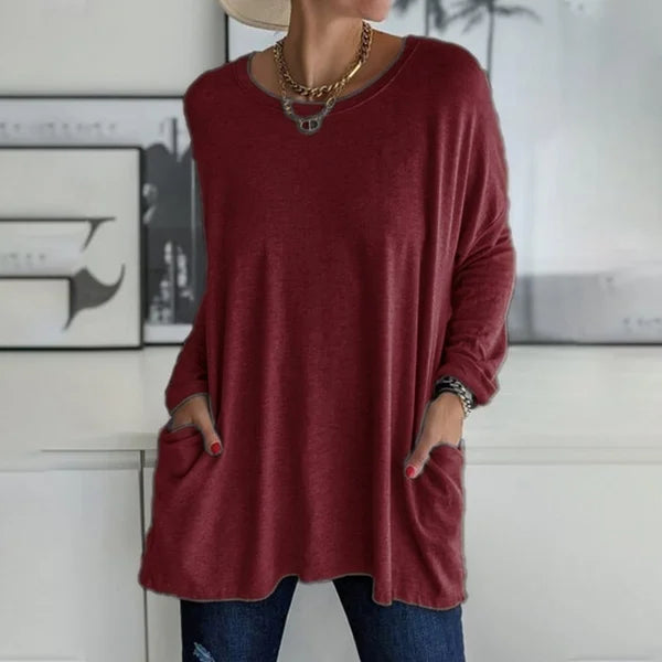 Jenna | Relaxed Scoop-Neck Long Sleeve Top