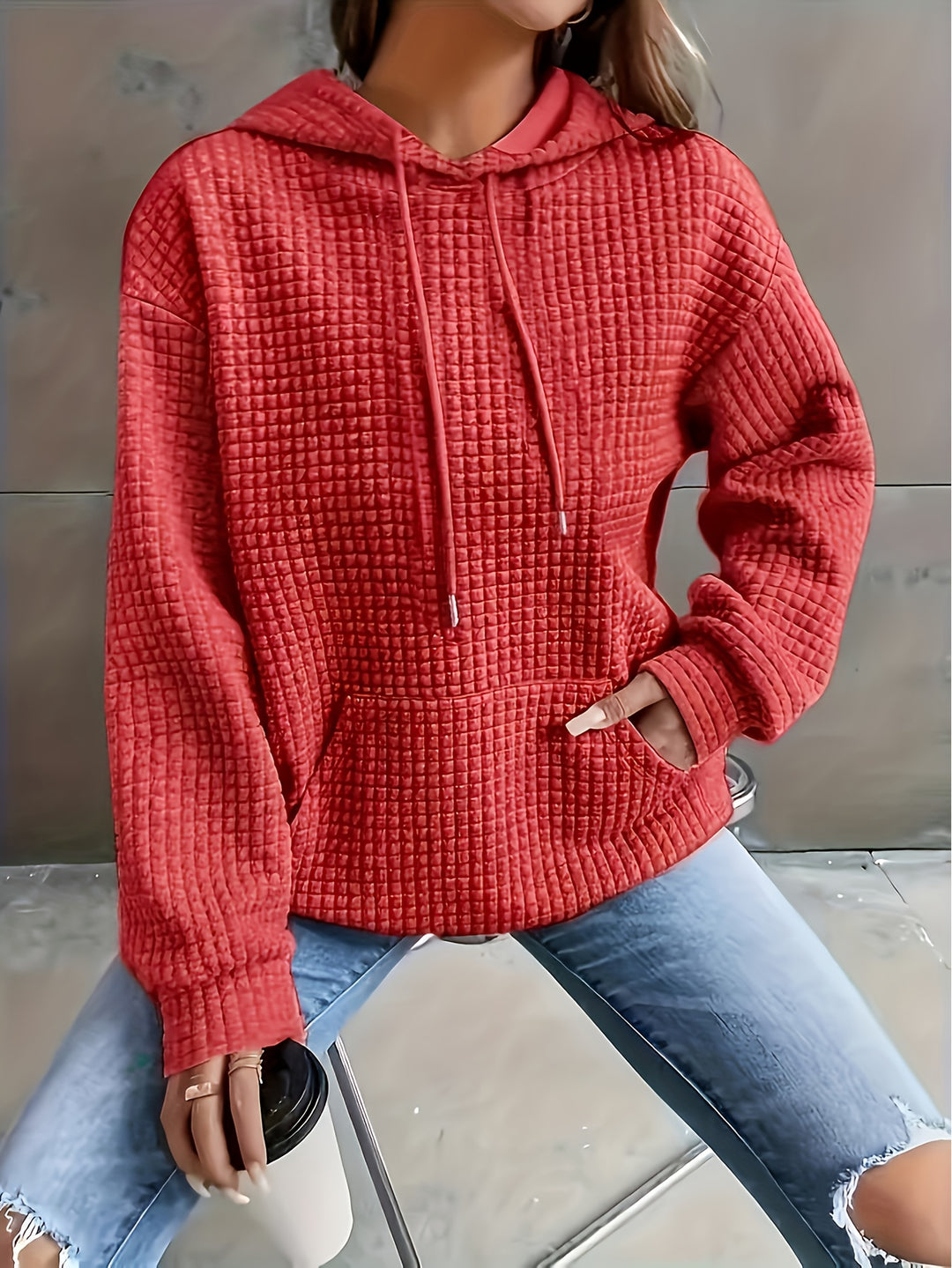 Lena | Cozy Waffle Knit Hooded Sweater