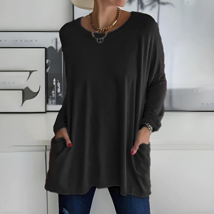 Jenna | Relaxed Scoop-Neck Long Sleeve Top