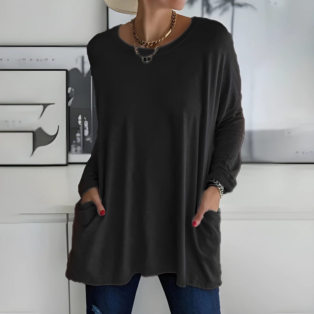 Jenna | Relaxed Scoop-Neck Long Sleeve Top