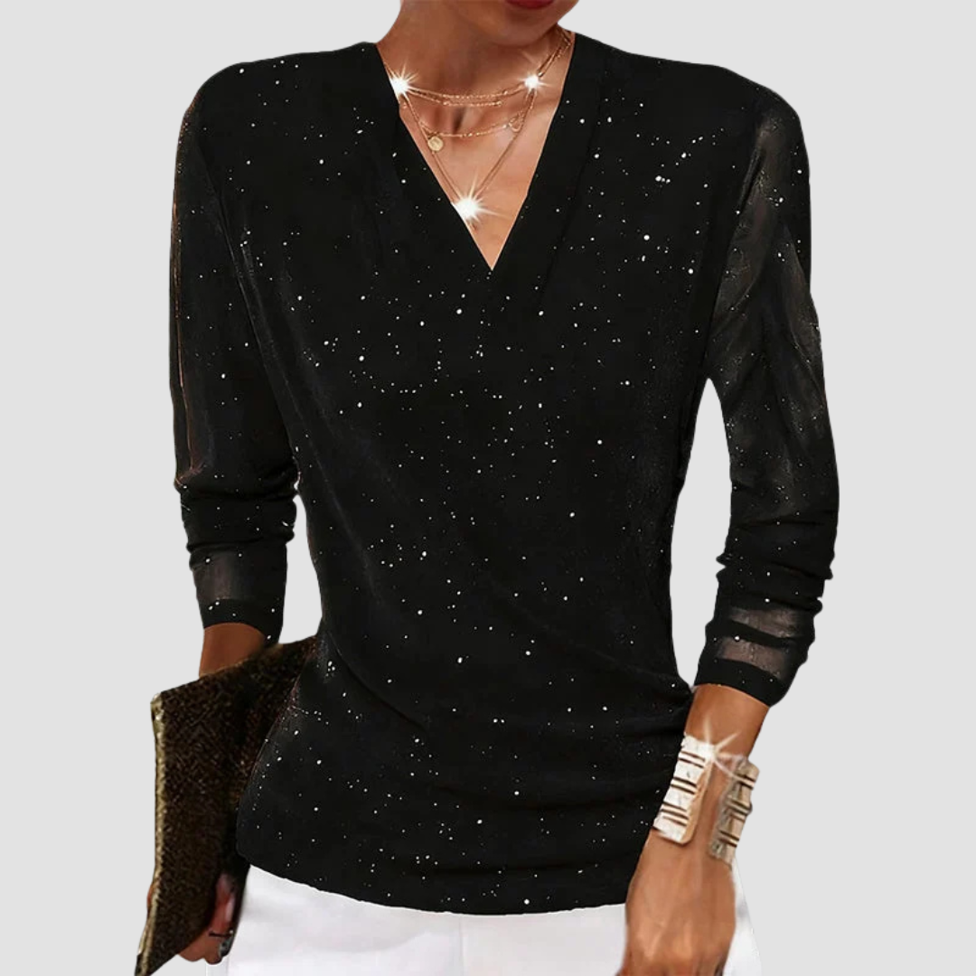 Maribel | Refined Draped V-Neck Long Sleeve Blouse