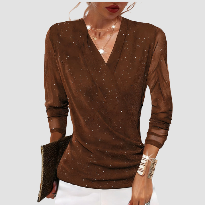 Maribel | Refined Draped V-Neck Long Sleeve Blouse