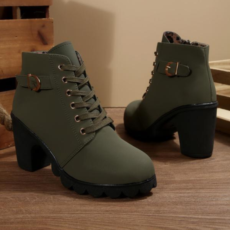 Nora | Bold Lace-Up Buckle Ankle Boots