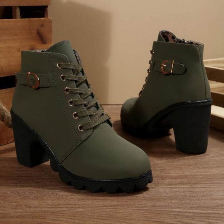 Nora | Bold Lace-Up Buckle Ankle Boots