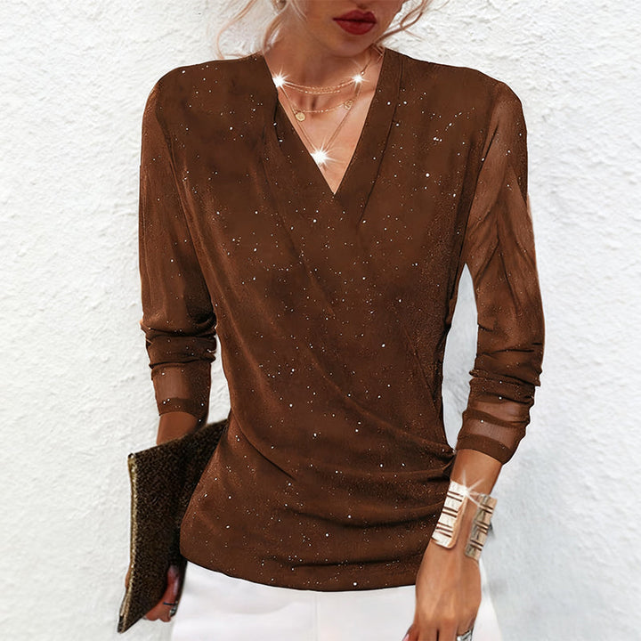 Maribel | Refined Draped V-Neck Long Sleeve Blouse