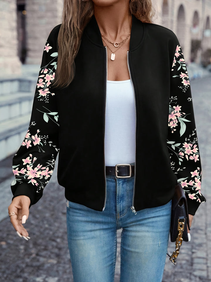 Harper | Floral Sleeve Zip Jacket