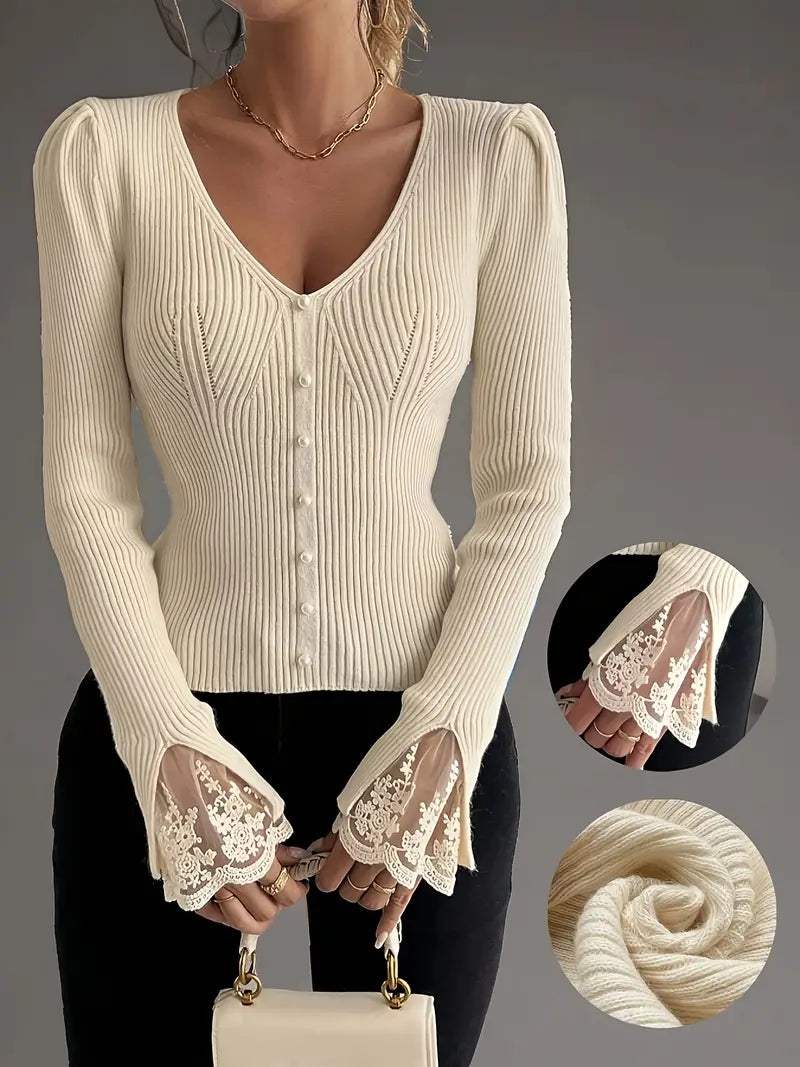 Elise | Elegant Lace-Sleeve Sweater
