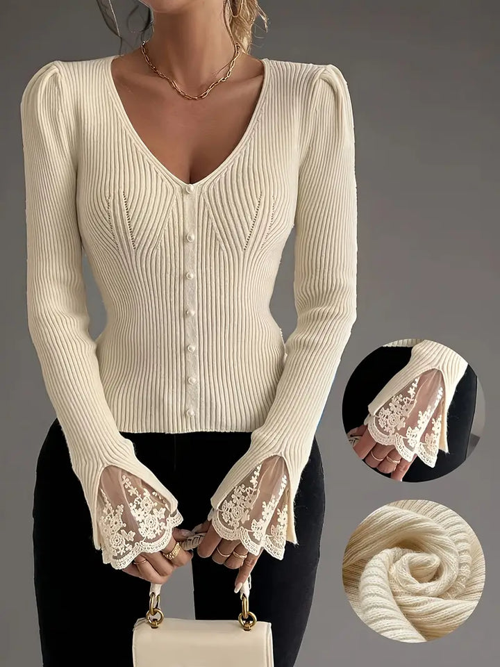 Elise | Elegant Lace-Sleeve Sweater