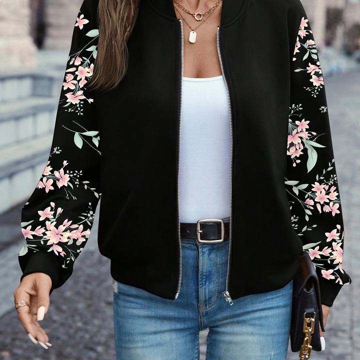 Harper | Floral Sleeve Zip Jacket