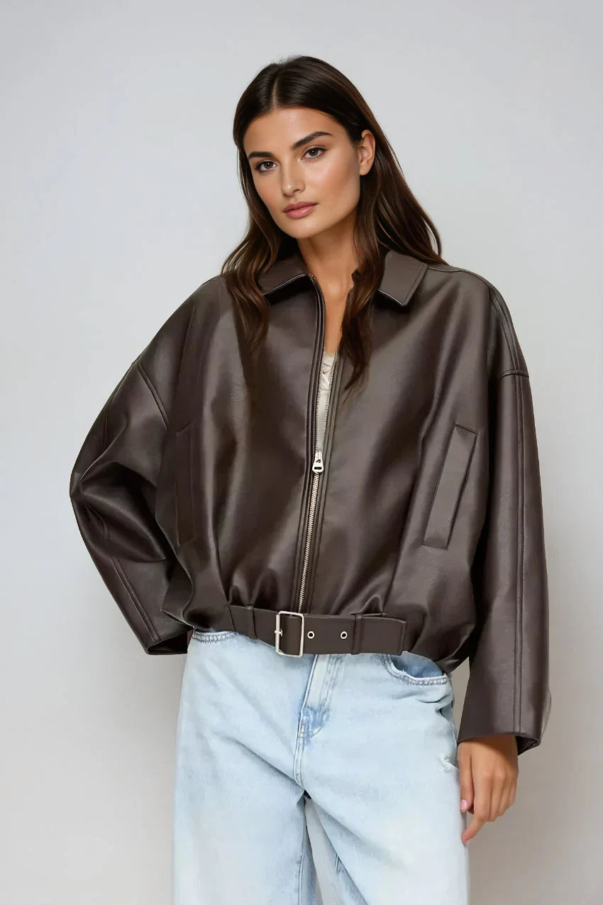 Vanessa | Oversized Leather Jacket with Belt